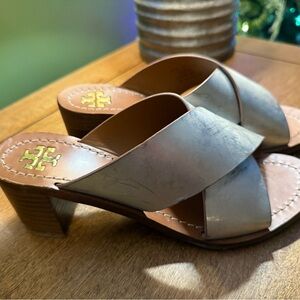 Tory Burch Women's Silver/Gray and Brown Heels Size 6.5